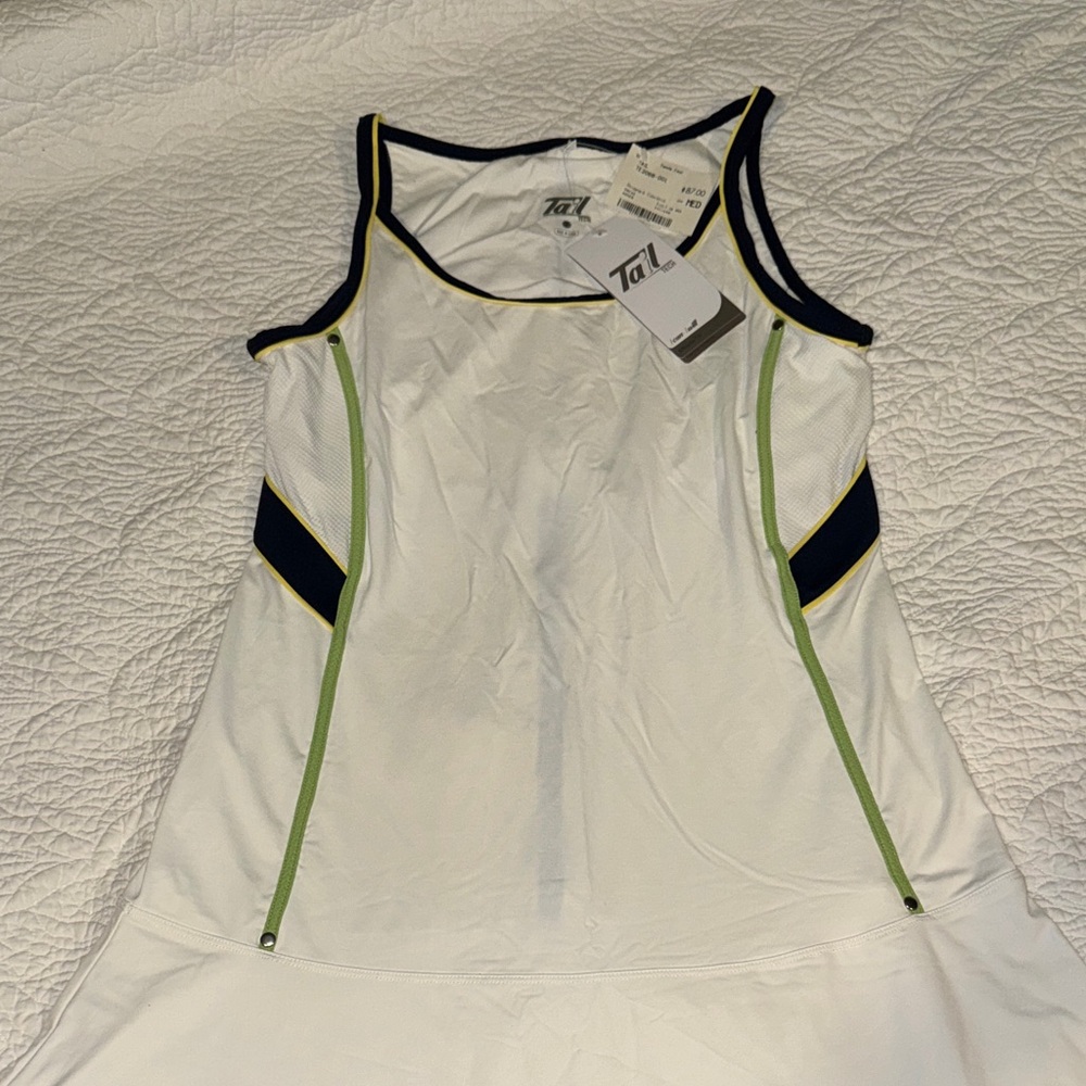 Tail White Tank Dress with Navy and Lime Trim